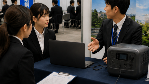 合同企業説明会でPCに給電するポータブル電源