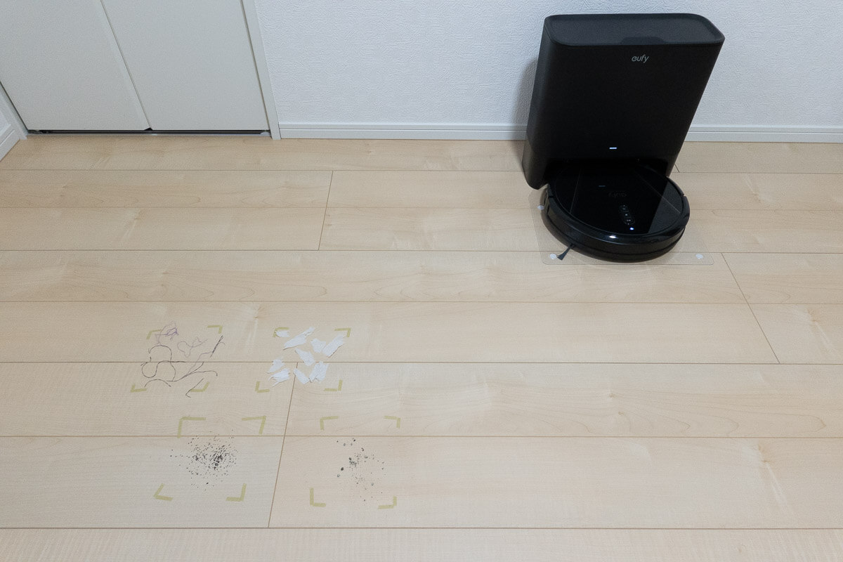 Eufy Clean G40 Hybrid+を実際に使って性能をテスト【吸引清掃テスト】擬似ゴミをほぼ完璧に清掃
