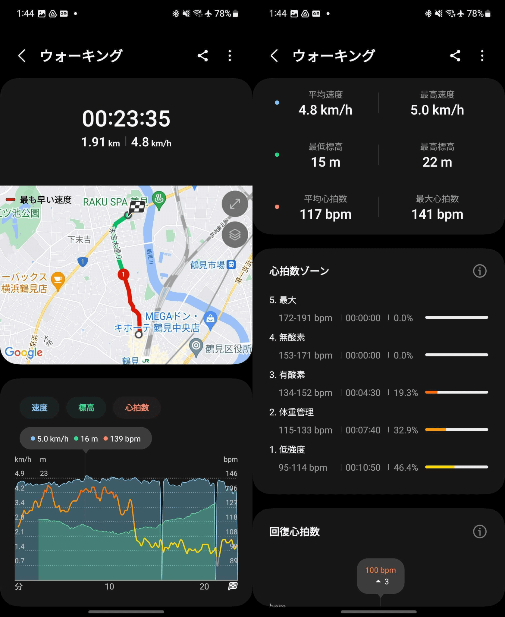 Galaxy Watch5 詳細なデータまでみれるワークアウト