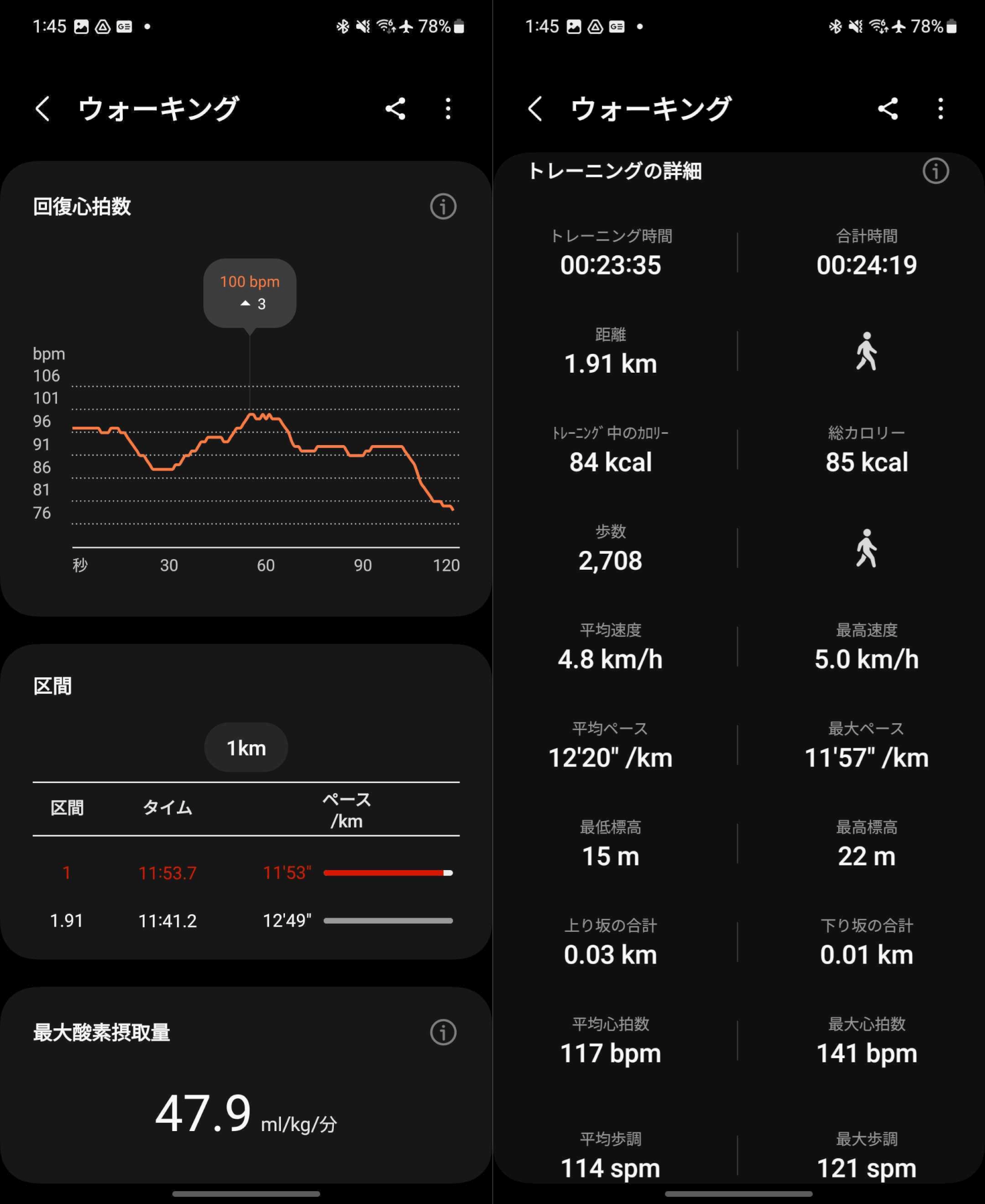 Galaxy Watch5 詳細なデータまでみれるワークアウト