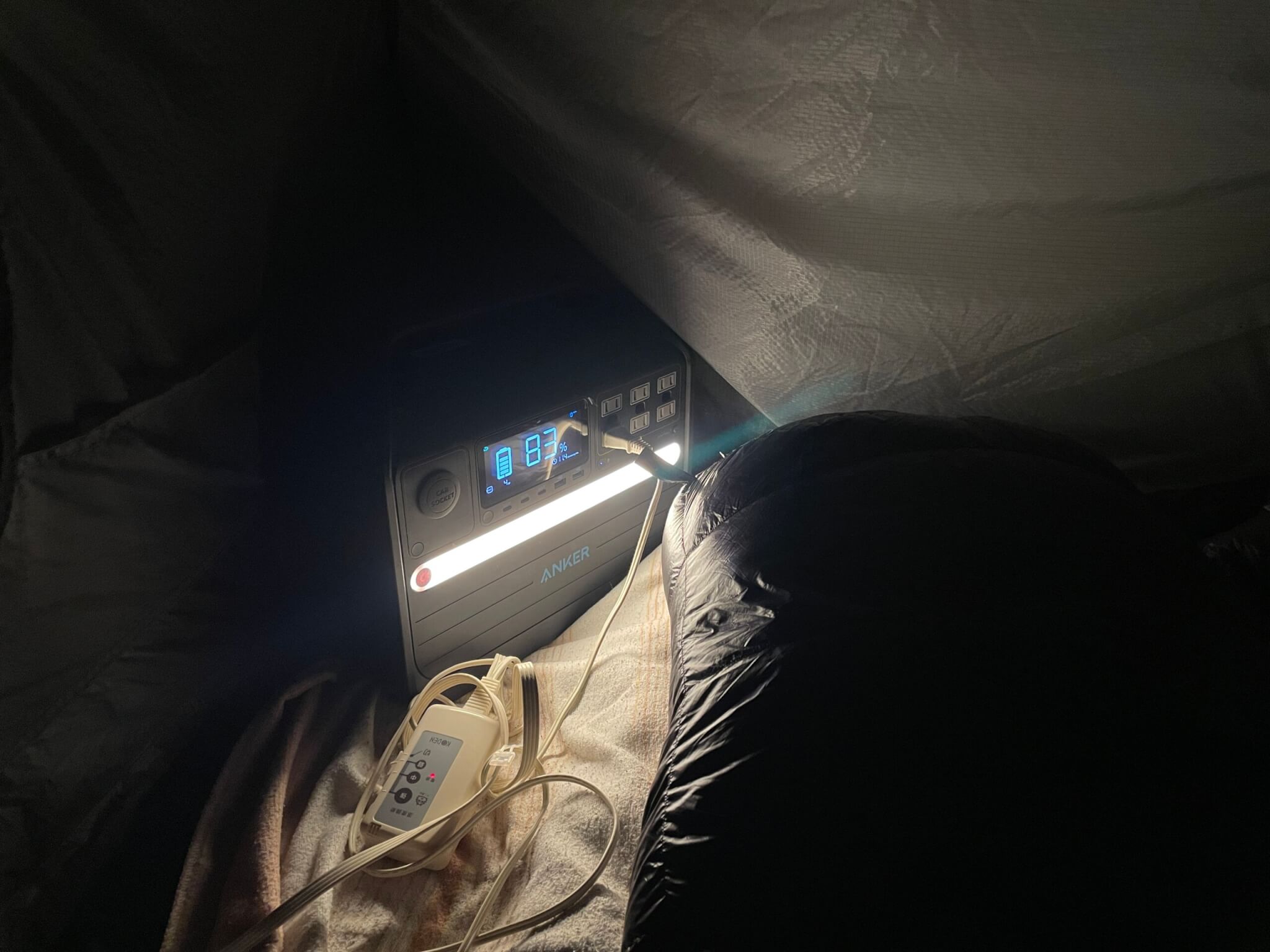 テント内の電気毛布