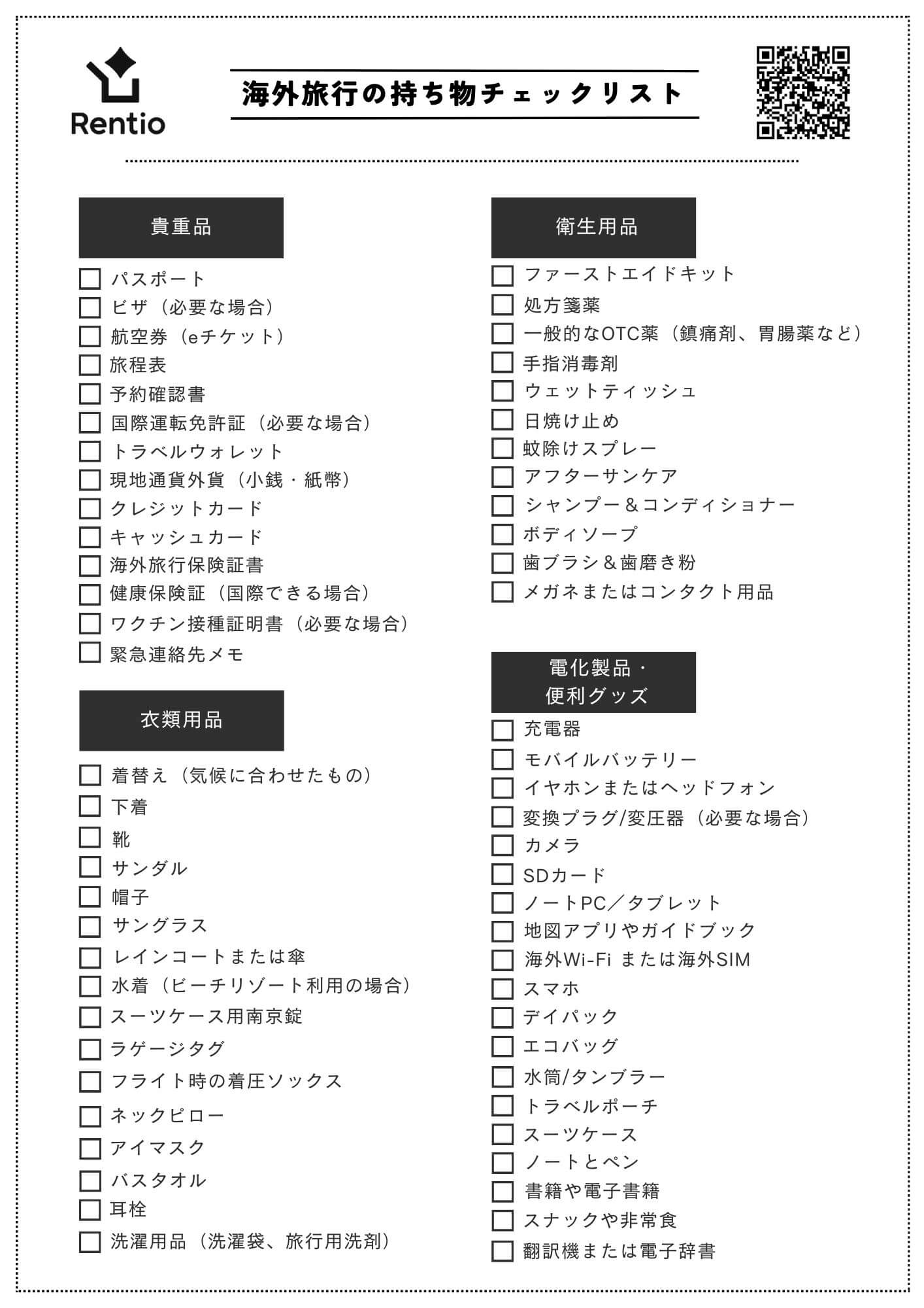 海外旅行の持ち物リスト